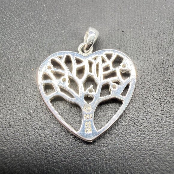 SU Sterling Silver Tree Of Life Heart Pendant 925 CZ 3/4 inch - Picture 2 of 6